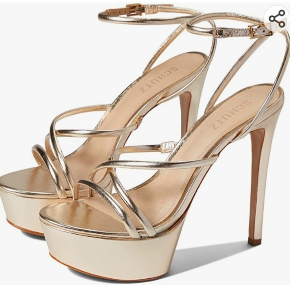 SCHUTZ Metallic Gold Strappy Platform Sandals